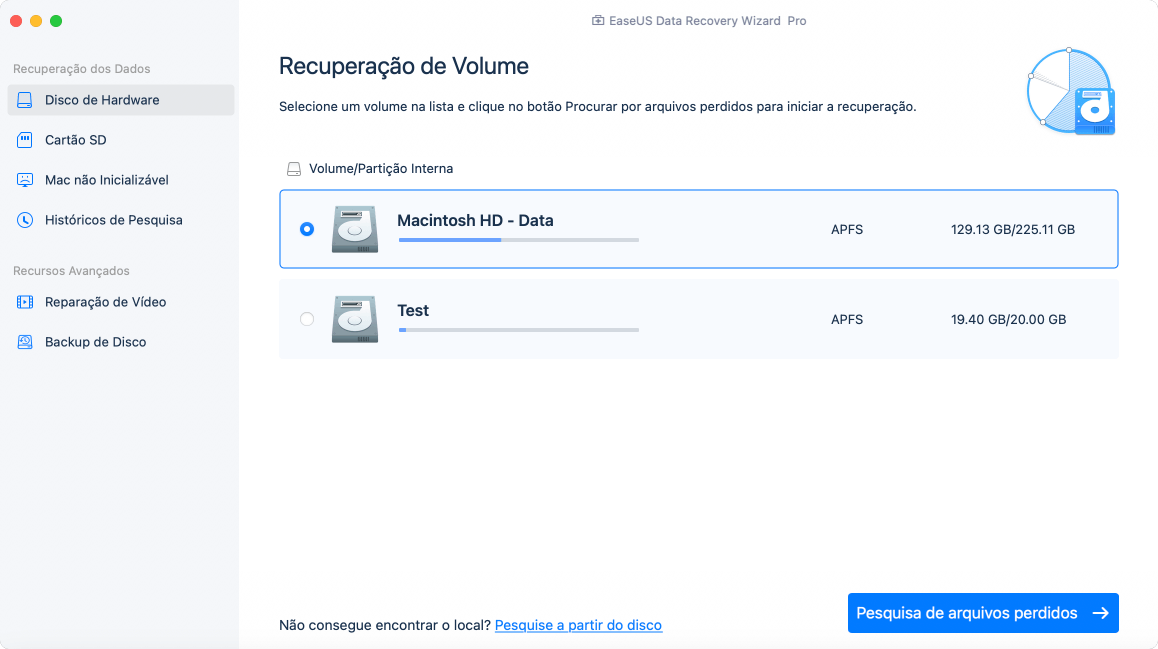 selecione o local onde os dados foram perdidos e clique em verificar