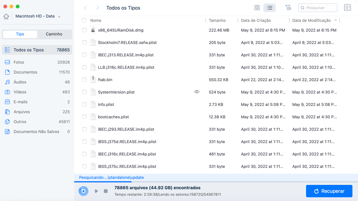 digitalize o disco selecionado para encontrar dados perdidos no seu Mac