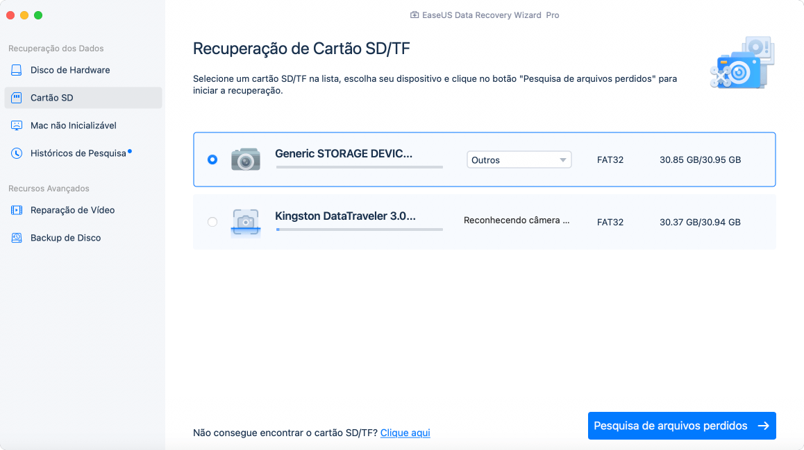 selecione o cartão sd e clique em verificar