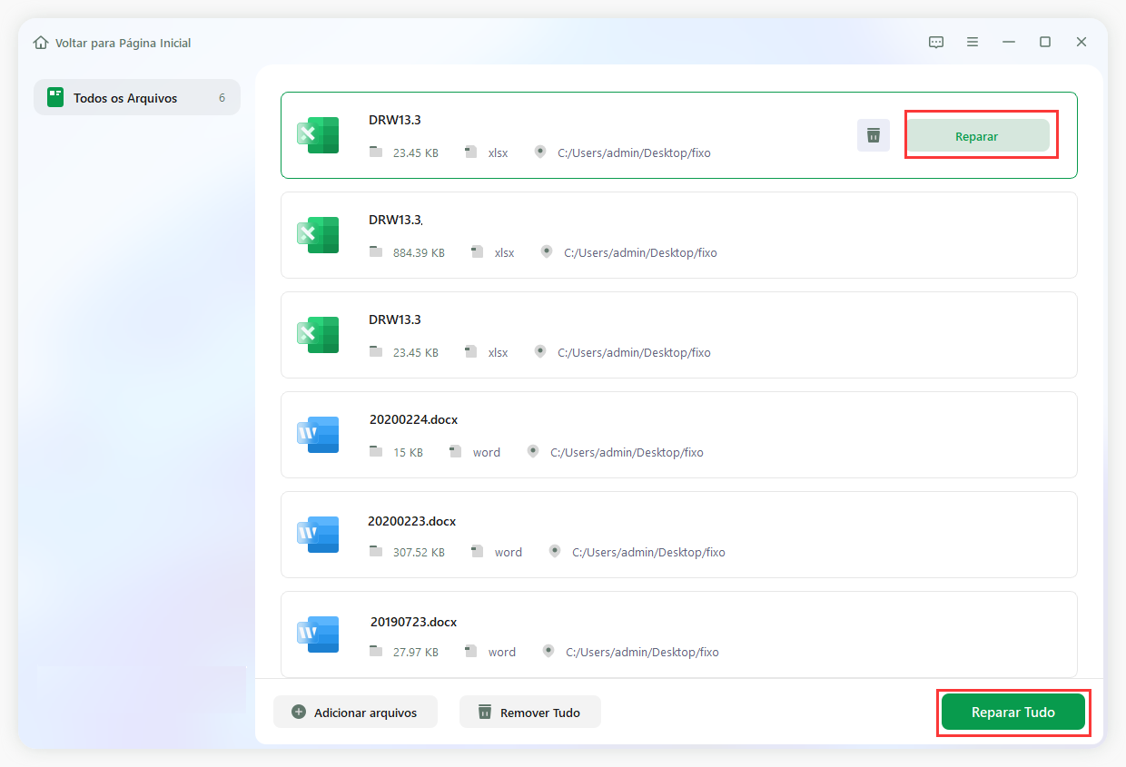 selecionar documentos para reparar