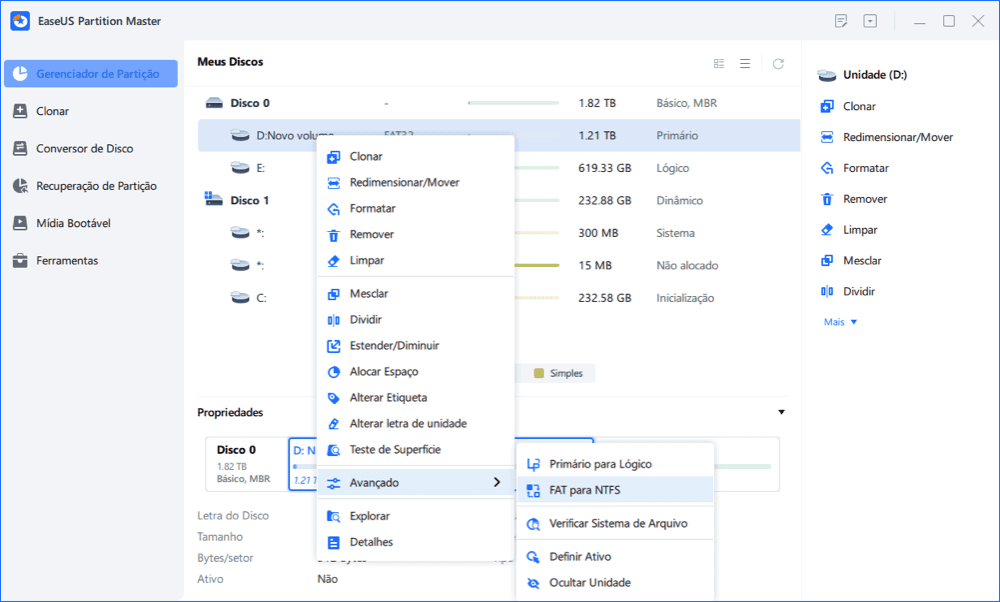 converter FAT32 em NTFS