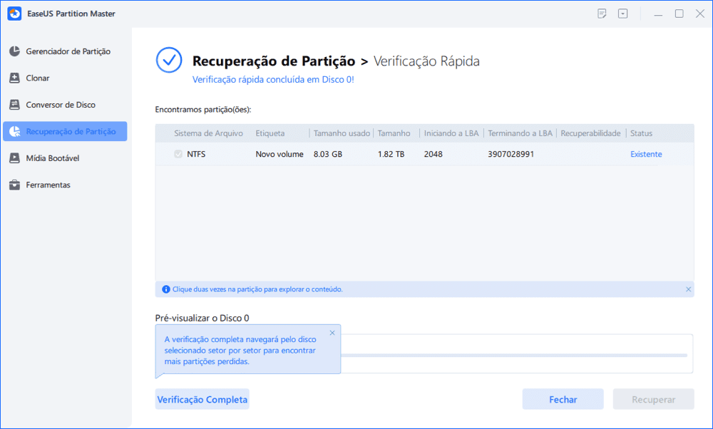 Verifique partições perdidas