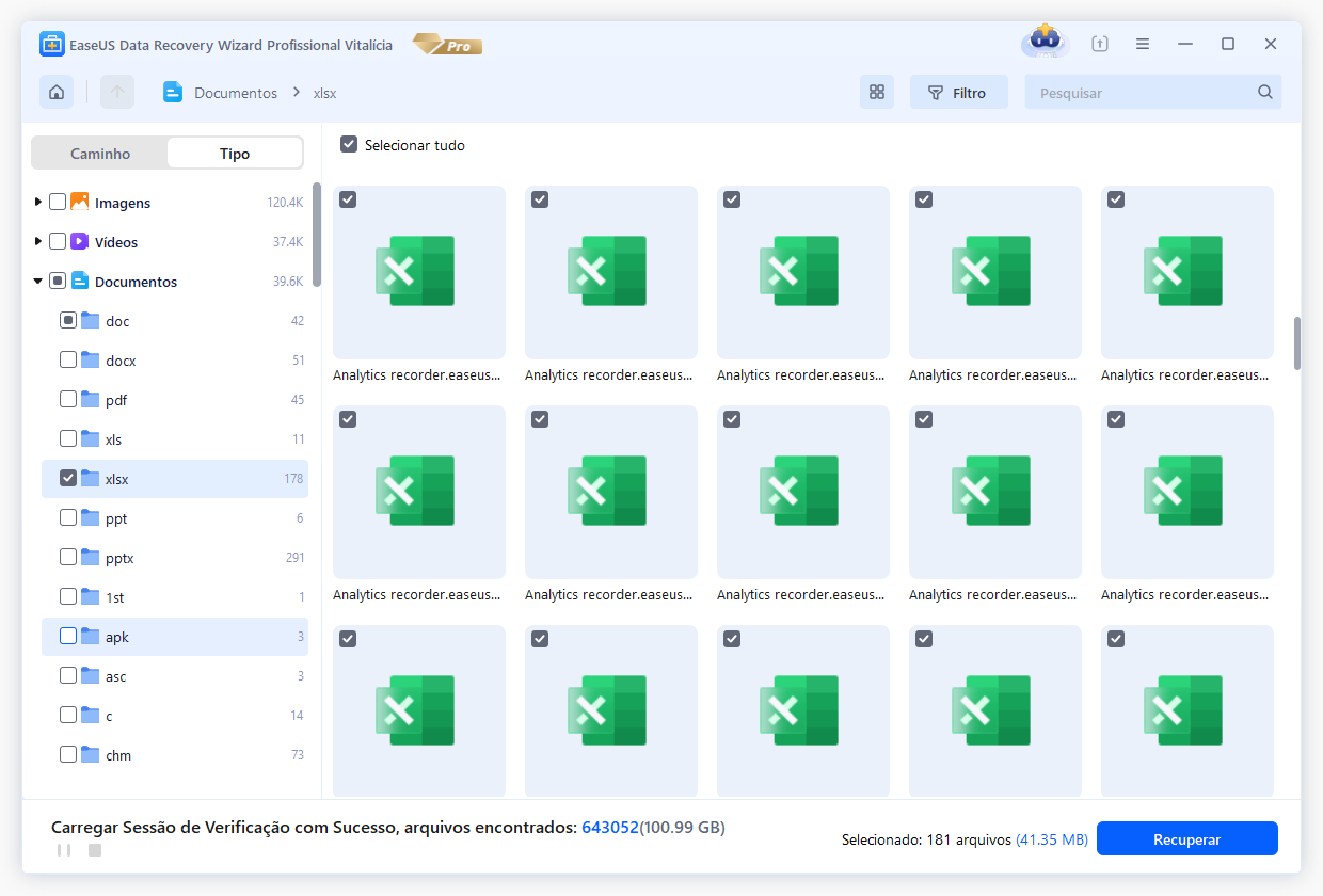 verifique os arquivos do Excel