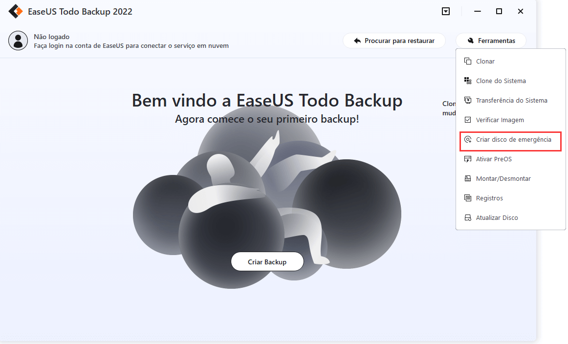 Selecione para criar um disco de emergência.