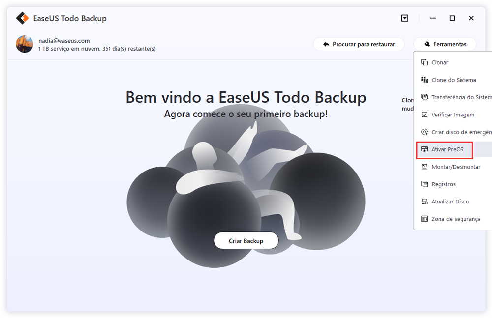 Ative o recurso EaseUS Todo Backup Pre-OS.